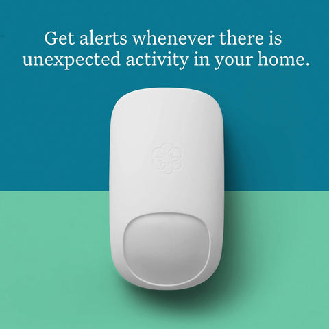 Motion Sensor For Home Security With Wireless Connectivity, Free Self Monitoring, No Contracts, Optional Pro Monitoring, Remote 911, Works With Smart Home Security, Includes Door Window Water And Garage Door Sensors, White on teal background