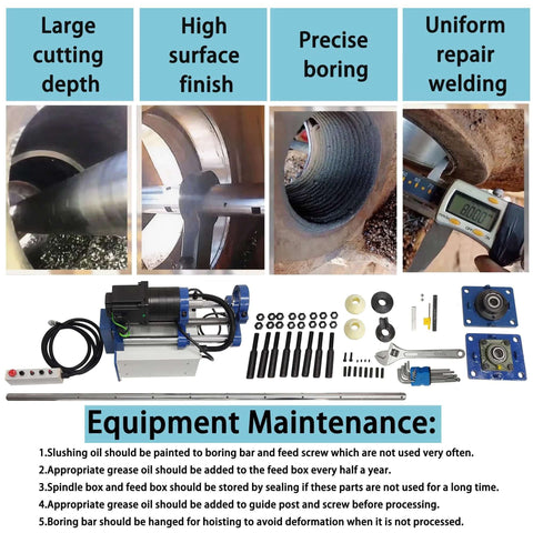 HayWHNKN portable precision boring machine kit with 110V motor, 35-80 mm bore, 300 mm travel, 160 cm bar and accessories