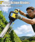 Man using 22 Inch Cordless Hedge Trimmer With Dual Action SK5 Blades And 2x4.0Ah Batteries And Charger Included in garden