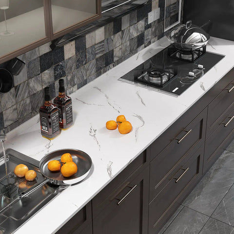 White Marble Countertop Contact Paper 36 By 200 Inches Peel And Stick Waterproof Vinyl Wallpaper in modern kitchen