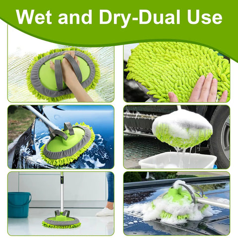 62 Inch Microfiber Car Wash Brush Mop Kit with Long Handle, Scratch Free Chenille Replacement Head in use on various surfaces