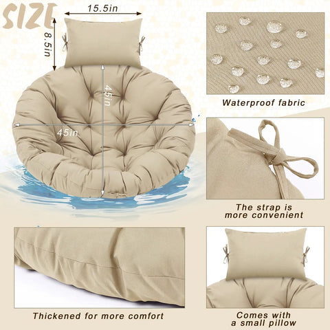 Beige Egg Chair Cushion Replacement 45x45 For Hanging Basket Hammock Swing Waterproof Pad With Headrest Indoor Outdoor