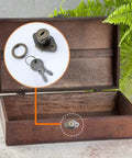 Heavy Duty Zinc Alloy Cabinet Drawer Lock With Antique Bronze Finish, Includes Secure Keys, Child Safe Furniture Hardware For Kitchen Pullout Drawers, Built Like A Tank With No Sweat Installation, inside a wooden box.