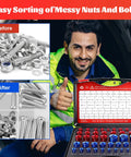Man showing Killer Nut Bolt Thread Checker Kit 50 Pcs Standard And Metric Inch Size Gauges Detachable Screw Identifier