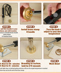 Custom Branding Iron For Wood And Leather, Make It Yours With Your Text Or Logo, Durable Brass Stamp Head shown in step-by-step use.