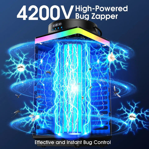 Outdoor Bug Zapper 4 In 1 4200V Electric Mosquito Zapper Rechargeable Cordless With 5000mAh Battery IP68 Waterproof