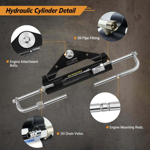 150HP Marine Pro-Grade Hydraulic Outboard Steering Kit With Bi-Directional Locking Cylinders, showing cylinder details and components.