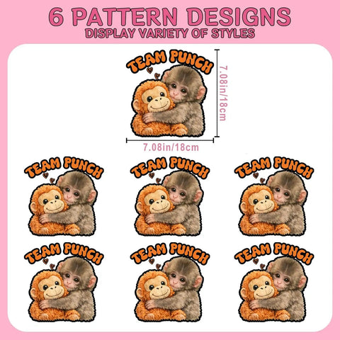 Team Punchs Iron On Transfers 6 Pack 7x7 Inch DTF Heat Press Stickers with cute monkey design for apparel