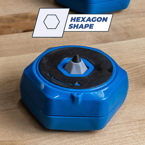 Blue hexagon-shaped block from Multipurpose Project Blocks Set Four Hexagon Woodworking Blocks For Stable Work Surface And Up To 200 Lbs