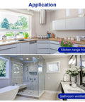 Modern kitchen and bathroom setup showcasing range hood and shower for ventilation applications