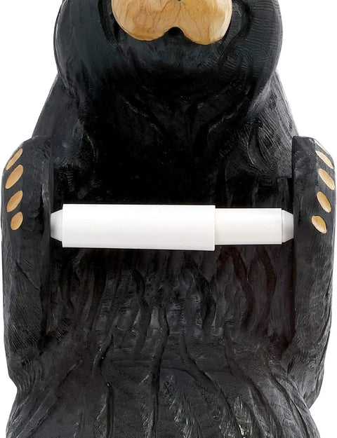 Little Johnny Bear Toilet Paper Holder From Bearfoots Collection By Jeff Fleming, featuring paws holding a roll, resin stone decor.