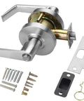 Privacy Bathroom Door Lock Lever Handle Set For Commercial Use Built Tough, Heavy Duty Grade 2 Cylindrical Lock, Satin Chrome