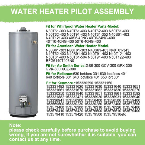 Water heater pilot assembly: tall gray gas water heater with a base-mounted control valve