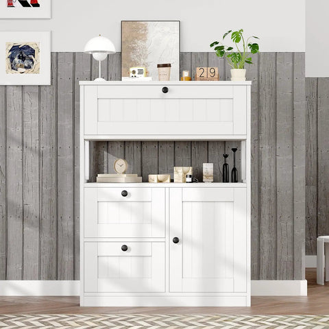 Space Saving Freestanding Bathroom Cabinet With One Door And Three Drawers Modern Floor Storage Organizer in white MDF