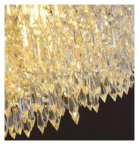 Close-up of crystal details on a Modern LED Pendant Chandelier for Living Room and Dining Room with Remote Dimming, Diameter 100 cm