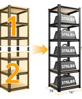 Heavy Duty 6 Tier Metal Storage Shelving Unit For Pantry Kitchen And Garage Each Shelf Holds Up To 376 Lbs Total Capacity 2256 Lbs Sturdy 5mm MDF Shelves With 5 Support Bars Adjustable Chrome Frame, black 6-tier rack, 16x16x72.2 in