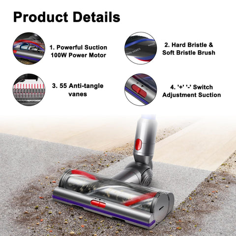 High Torque Brush Head Replacement For Dyson V11 V15 V10 V8 V7 Vacuums With Anti Tangled Brush And Three Adjustable Suction Modes