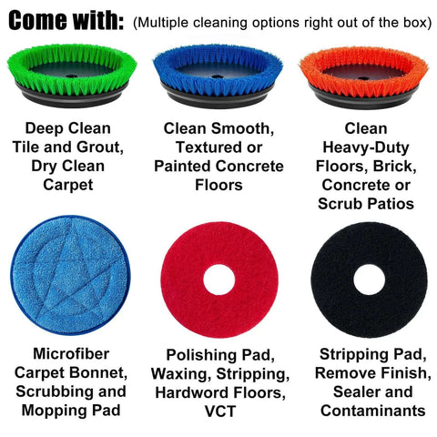 Heavy Duty Orbital Floor Scrubber And Buffer Kit With Commercial Grade Pads And Brushes for various flooring types