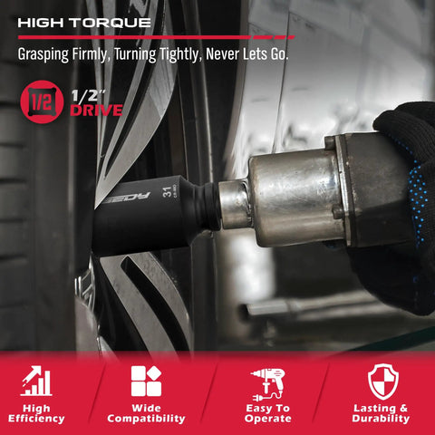 One Half Inch Drive Deep Impact Socket Set, 11-Piece Metric Socket Kit With 27mm To 38mm Sizes used on wheel axle nut