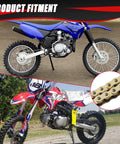 Gold 428 Drive Chain With 116 Links And Chain Breaker Tool For 110Cc To 125Cc Dirt Bikes ATVs Go Karts And 4 Wheelers Beefed Up Heavy Duty Performance Replacement shown with compatible dirt bikes.