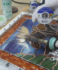 Artist Pure 60/40 Stained Glass Solder Wire 0.125 Inch Thick 1lb Spool used on stained glass panel with soldering iron