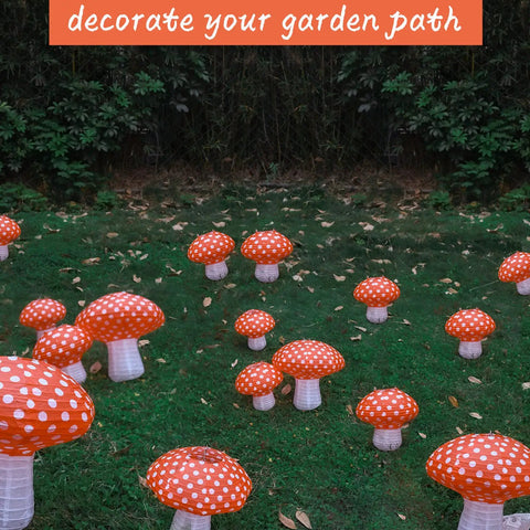 Mushroom Shaped Paper Lanterns Set In Orange For Nursery Garden And Party Decor Includes 8 Inch And 12 Inch Sizes Premium