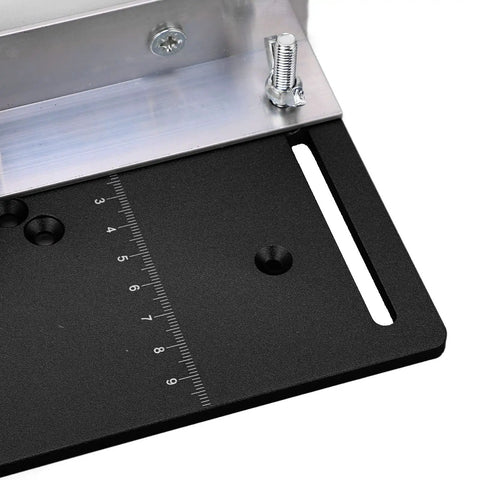 Professional Grade Aluminum Router Table Insert Plate With Precision Mounting Rings For Hardcore Diy Woodworking Benches in matte black showing scale and fittings.