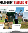 Game Ready Pitch Back Rebounder Net For Baseball And Softball With 3 Adjustable Angles 4x4.5Ft shown for multi-sport use