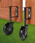4.3 Inch Spring Loaded Gate Wheel Caster For Gates And Fences, Tough As Nails Heavy Duty Wheel With Shock Absorbing Spring, 200 Lb Capacity, Durable PP Material, Outdoor Ready For Wooden Gates, Black, 2 Pack.