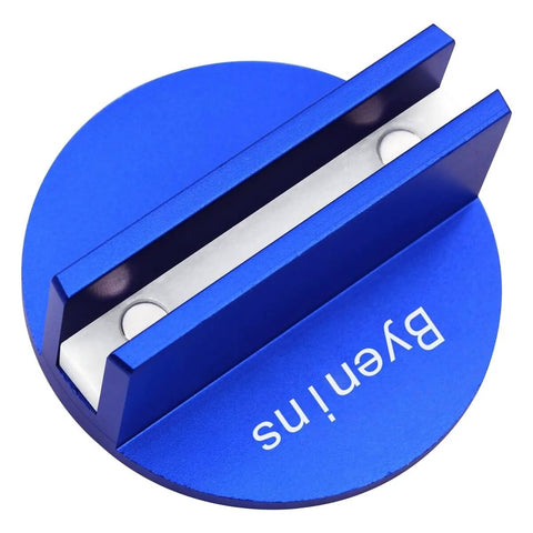 Universal Aluminum Slotted Grooved Magnetic Jack Pad With Frame Rail Protection for Cars, SUVs, Trucks and Pickups, blue, top view