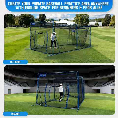 20x10x8 Ft Baseball Softball Cage With Hitting Net Dual Sided 7 Ply Netting For Hitting Pitching Fielding Heavy Duty Metal Frame
