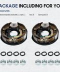 Pair Of 10 X 2-1/4 Electric Trailer Brakes For 3500 Lb Axles With Four Bolt Mounting, includes nuts and springs.