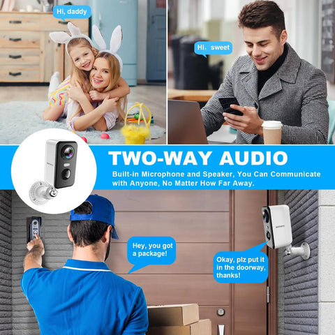 Outdoor Security Camera Wireless Rechargeable 1080P HD Video Waterproof With Color Night Vision AI Motion Detection 2 Way Audio SD Or Cloud Storage No Hassle Setup For Home Surveillance