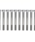 Dead Nuts Reliable M10 X 110mm Hex Socket Head Cap Screws Bolt Kit With 10 Pack A2-70 Stainless Steel bolts in a row.