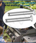 Top Shelf Grill Lid Hinge Replacement Kit Four Pack For Weber 88206 Outdoor Cooking Hardware Rust Resistant Silver Metal Posts in hand.