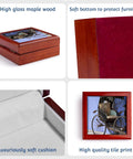 Rad Vintage Penang Rickshaw Ceramic Tile Jewelry Box Crafted From Polished Maple Wood featuring snug recessed hinged lid and ultra cushioned interior.