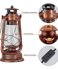 Rustic Lantern Table Lamp With Glass Shade For Living Room And Bedroom, Vintage vibe lamp with kerosene base and brushed rust accents