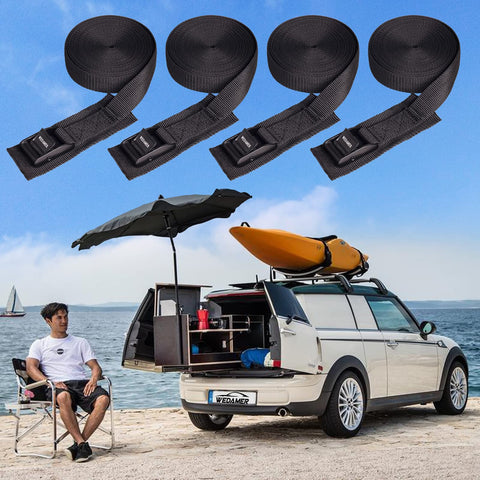 4 Pack Beefy Heavy Duty Cam Buckle Tie Down Straps 1 Inch Wide By 16 Feet Long For Trucks Boats RVs Roof Racks And Cargo Securement