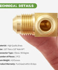 Brass 90-degree elbow pipe fitting, 3/8 in flare x 3/8 in male NPT, side view
