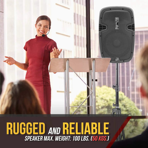 Speaker on Beefy Rubber Capped Tripod Stand With Adjustable Height From 36.2 To 58 Inches Locking Safety Pin 35mm Mount Insert