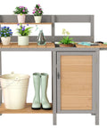 Sturdy Wooden Potting Bench With Sink For Outdoor Garden Work Table With Storage Cabinet And Shelves Weather Resistant