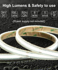 Dope COB LED Strip Lights Waterproof IP67 DC24V 6000K Daylight White 16.4Ft 5m High CRI 92Ra Outdoor Tape Lighting on wet surface