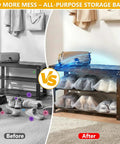 Travel Shoe Bags Set 15.7x11.8 Inch Clear Drawstring Organizers showing before and after storage on shelves