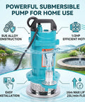Top Shelf Stainless Steel Submersible Sump Pump For Basement Drainage Featuring Quiet 115V Motor And Portable Heavy Duty Design in water.