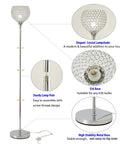 Lit Silver Spherical Crystal Floor Lamp With Elegant Bead Shade and Tall Chrome Pole, E26 Base, LED Bulb Included