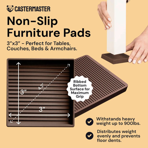 Non Slip Rubber Furniture Pads 3 Inch By 3 Inch Set Of 4 Brown Floor Protectors for Hardwood Floors under chair leg