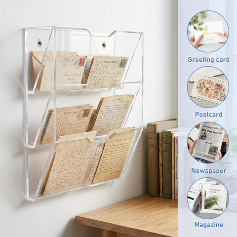 Durable Mail Sorter Organizer For Office And School Desk Rack with labeled slots holding letters on a wall
