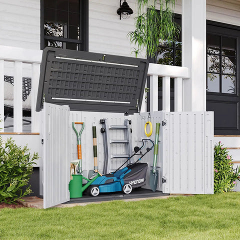 Outdoor Resin Storage Cabinet With 35 Cu Ft Capacity Waterproof Horizontal Shed For Garbage Bin Generator And Lawn Mower