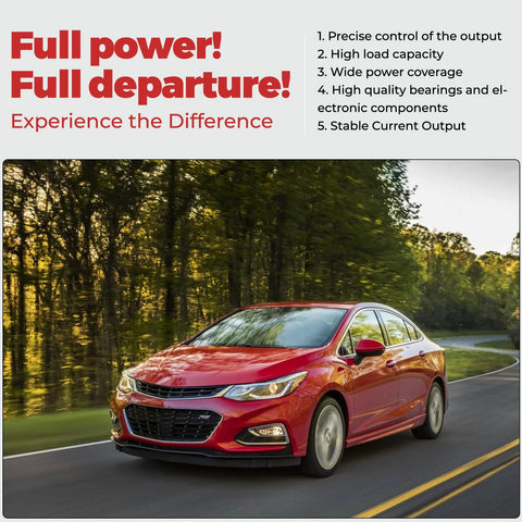 Red Cruze sedan driving on a road, showcasing reliability and power control, suitable for 12V 130 Amp Car Alternator For Cruze Eco LT LTZ.