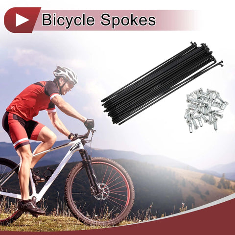 38 Piece 13G Bicycle Spokes Set For 182mm Wheels Carbon Steel Black Spokes With Nipple Thread 13G Durable Wheel Repair Kit